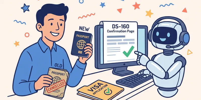 A new passport next to a submitted DS-160 confirmation page