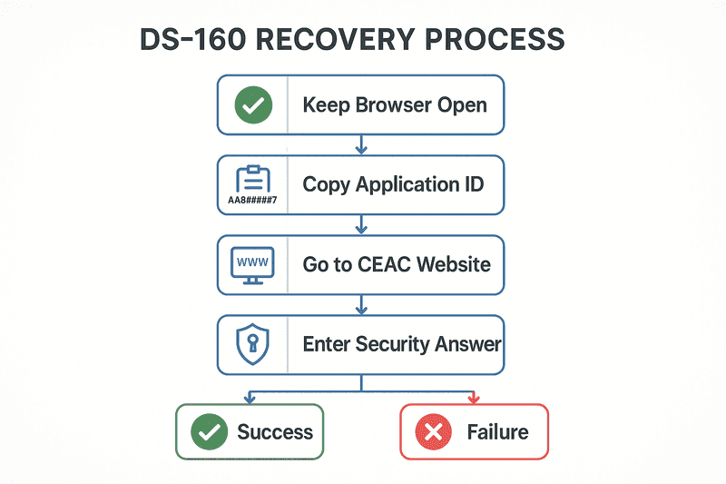 Follow this exact recovery sequence to maximize your chances of retrieving your timed-out DS-160 application.